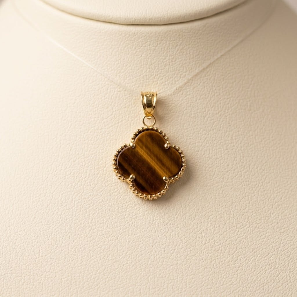 14k Yellow Gold Mix Onxy Clover Pendant
