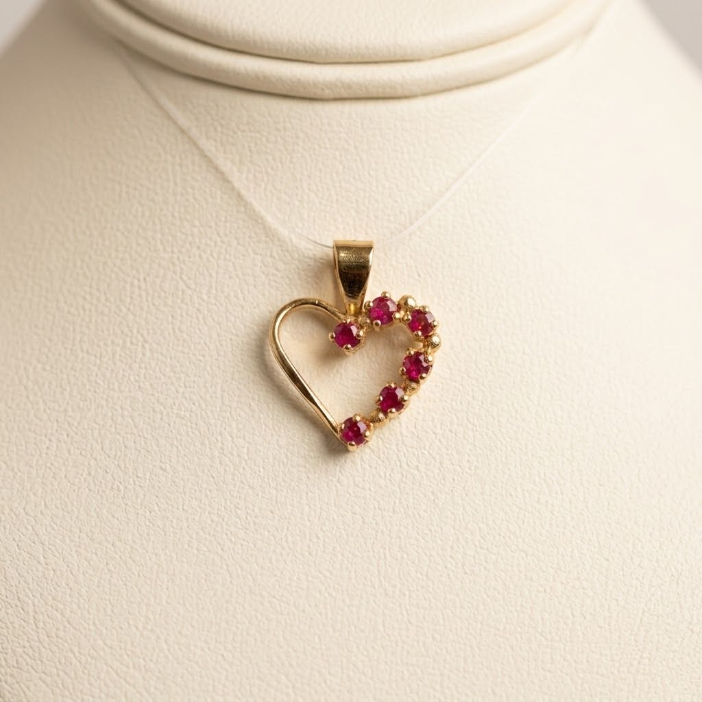 14k Yellow Gold Ruby Heart Pendant
