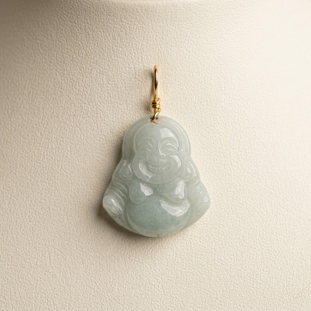 Natural Jade Buddha w/ Yellow Gold Bail