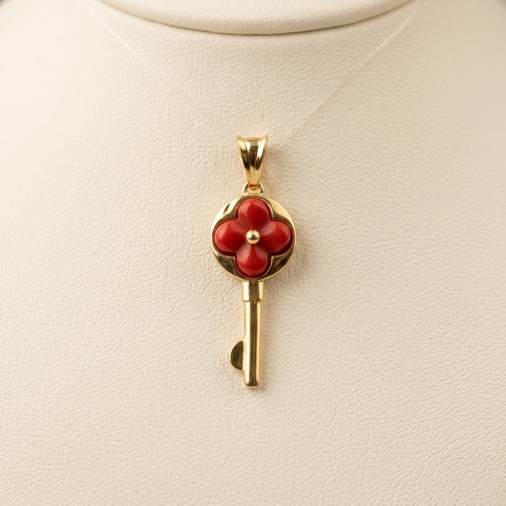 14k Yellow Gold Key Red Clover