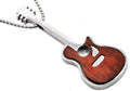 Men's Wood Inlaid Stainless Steel Guitar Pendant With 24" Chain