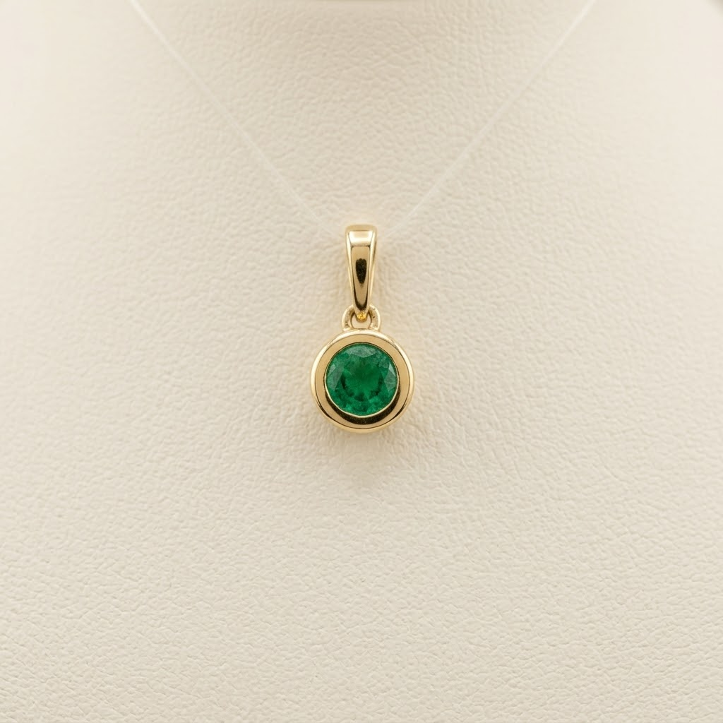 Yellow Gold 4mm Diam Emerald Nat Gem Round