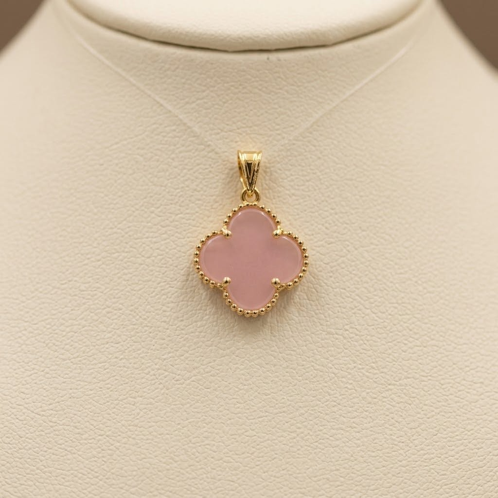 14k Yellow Gold Pink Clover Pendant