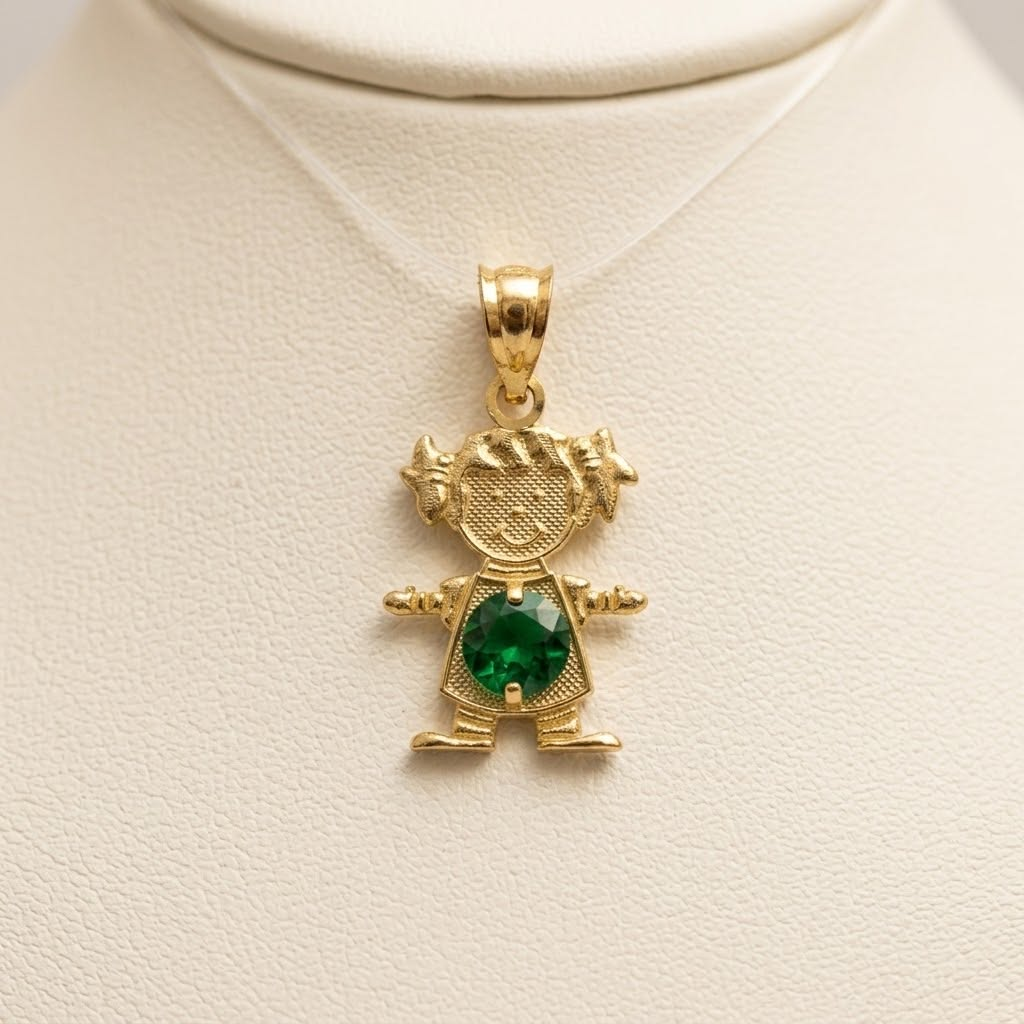 10k Yellow Gold Girl Emerald Pendant