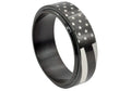 Mens Black Stainless Steel American Flag Spinner Ring