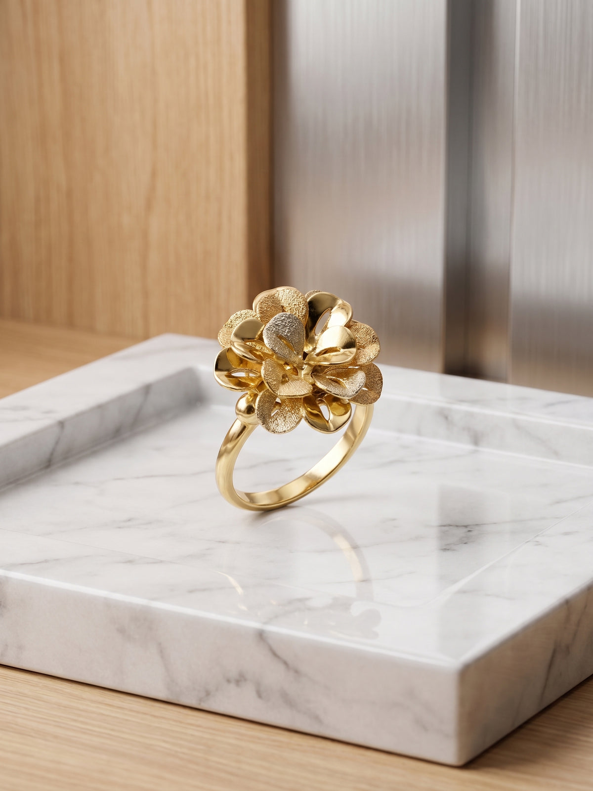 18K 3T FLOWER RING