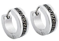 Mens 14mm Black And Stainless Steel Greek Key Hoop Earrings