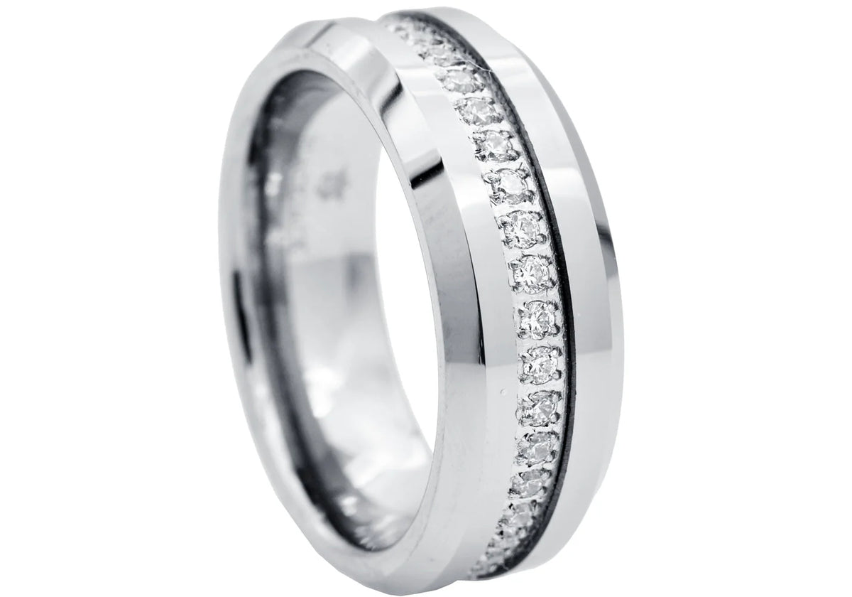 Mens Tungsten Band Ring With Cubic Zirconia