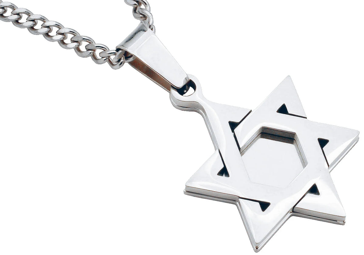 Mens High Polish Stainless Steel Star Of David Pendant