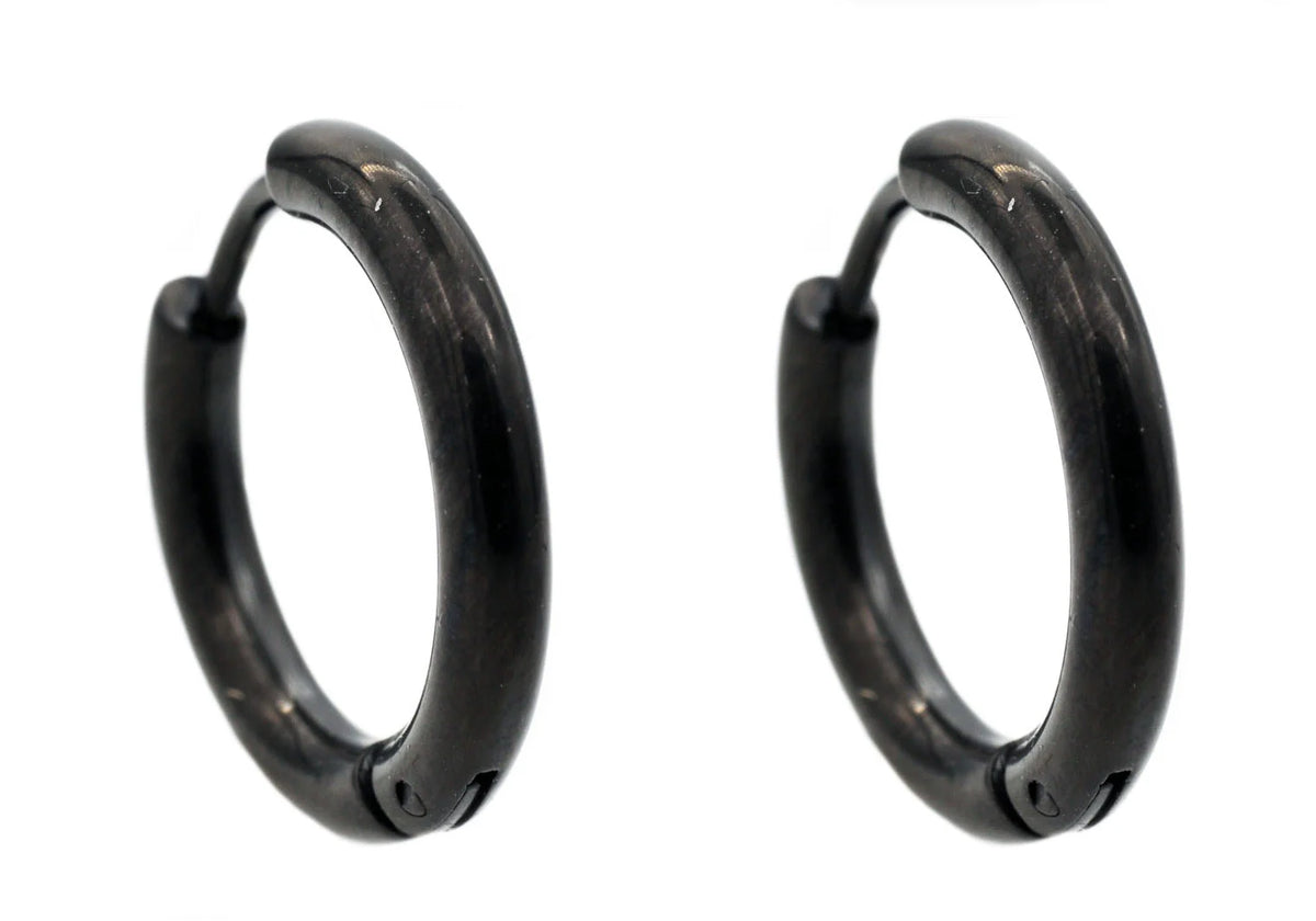 Mens 17mm Black Plated Stainless Steel Hoop Earrings