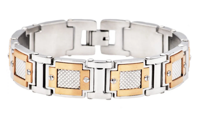 Men's Rose Gold and Silver Stainless Steel Diamond Cut Link w/ Screw Accent