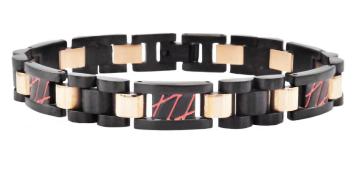 Men's Black and Rose Stainless Steel Link w/ Red Stripes