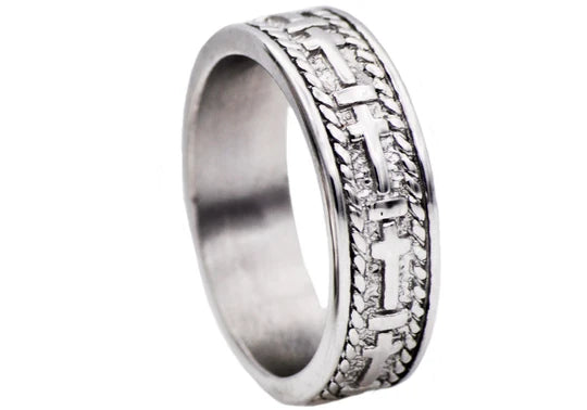 Mens Stainless Steel Cross Band