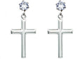 Mens Polished Stainless Steel Cross Earrings with Cubic Zirconia