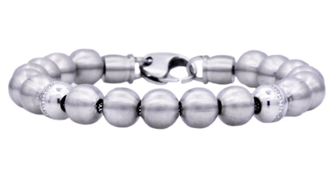 Men's Stainless Steel Beaded w/ Cubic Zirconia