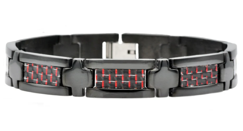 Men's Black Stainless Steel w/ Black and Red Carbon Fiber