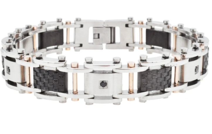 Men's Black and Rose Stainless Steel w/ Cubic Zirconia