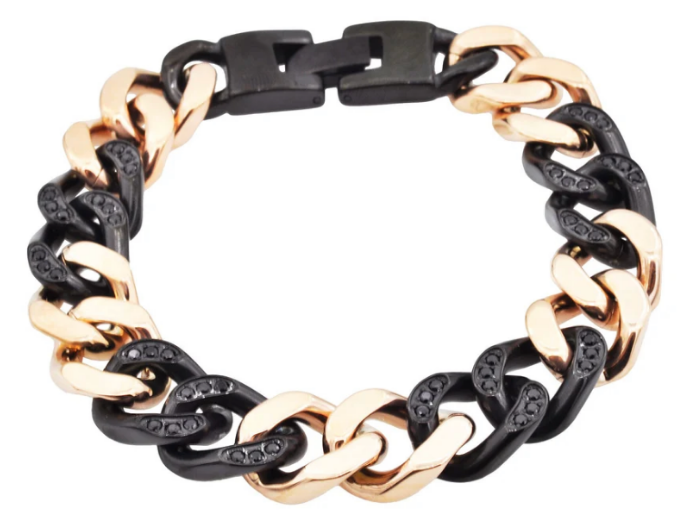 Men's Black and Rose Gold Stainless Steel Curb Link
