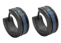 Mens 14mm Black And Blue Stainless Steel Greek Key Hoop Earrings