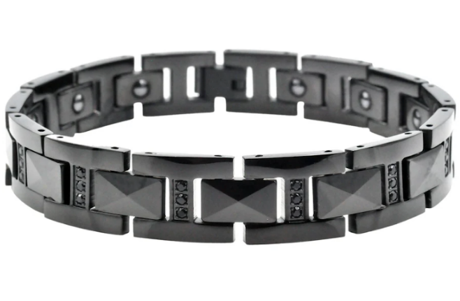 Men's Black Tungsten Link w/ Cubic Zirconia