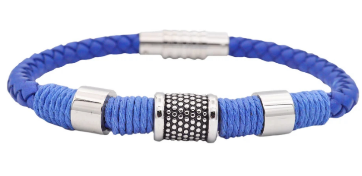 Men's Blue Leather Stainless Steel