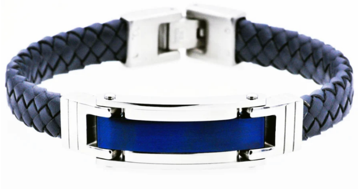 Men's Blue Leather Stainless Steel