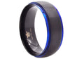 Mens Brushed Stainless Steel Band Ring With Cubic Zirconia