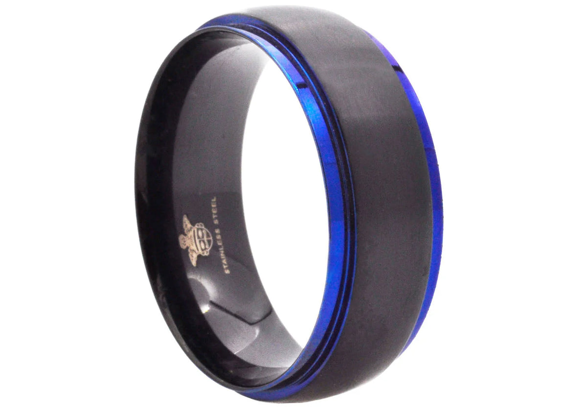 Mens Brushed Stainless Steel Band Ring With Cubic Zirconia