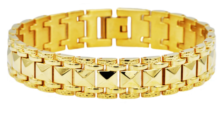 Men's Gold Stainless Steel Pyramid Link