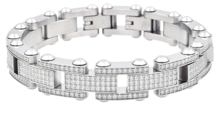 Men's Stainless Steel Link w/ Cubic Zirconia