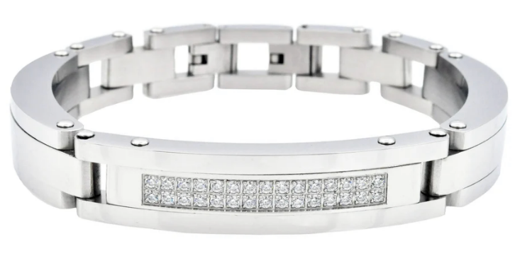 Men's Stainless Steel Link w/ Cubic Zirconia