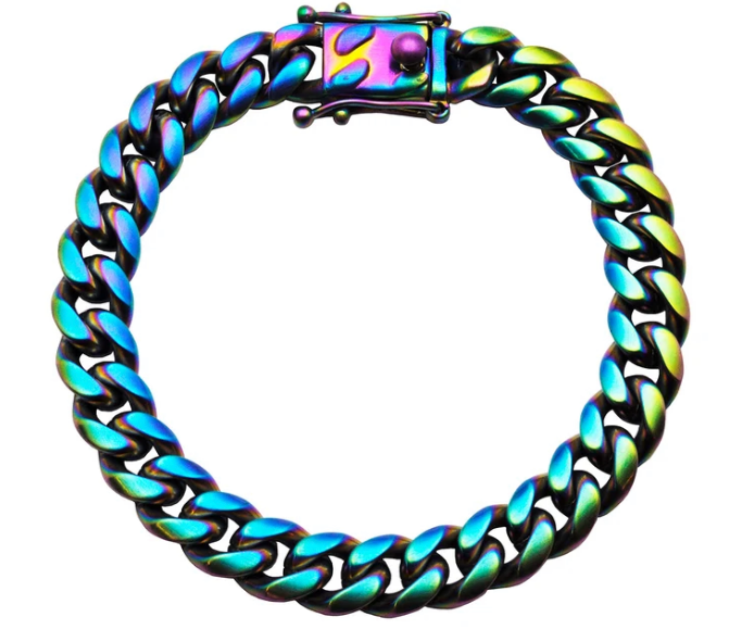 Men's 10mm Pearlescent Rainbow Plated Stainless Steel Miami Cuban Link