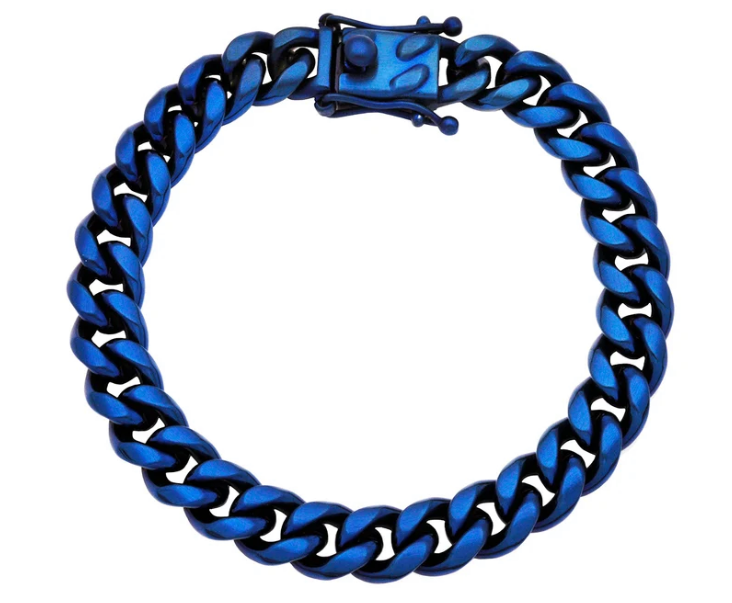 Men's 10mm matte Blue Stainless Steel Miami Cuban Link
