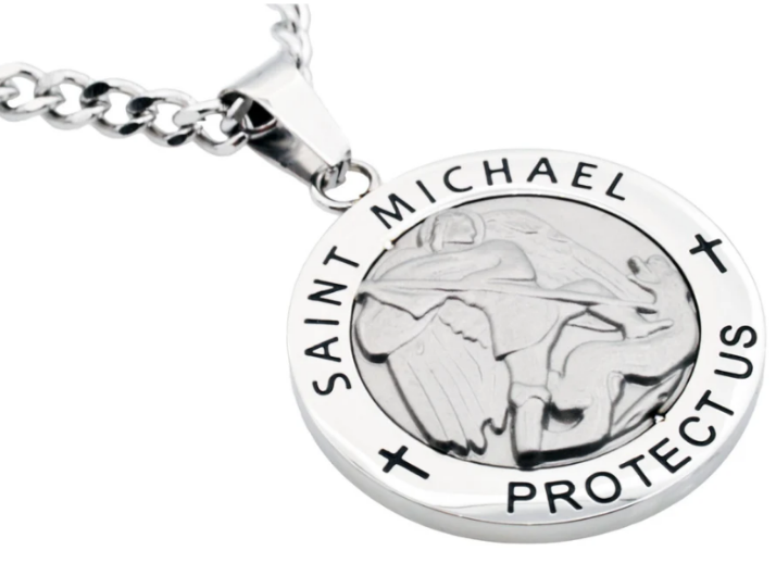 Mens Stainless Steel Saint Michael Protect Us Pendant