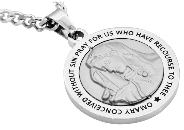 Mens Stainless Steel Mother Mary Pendant