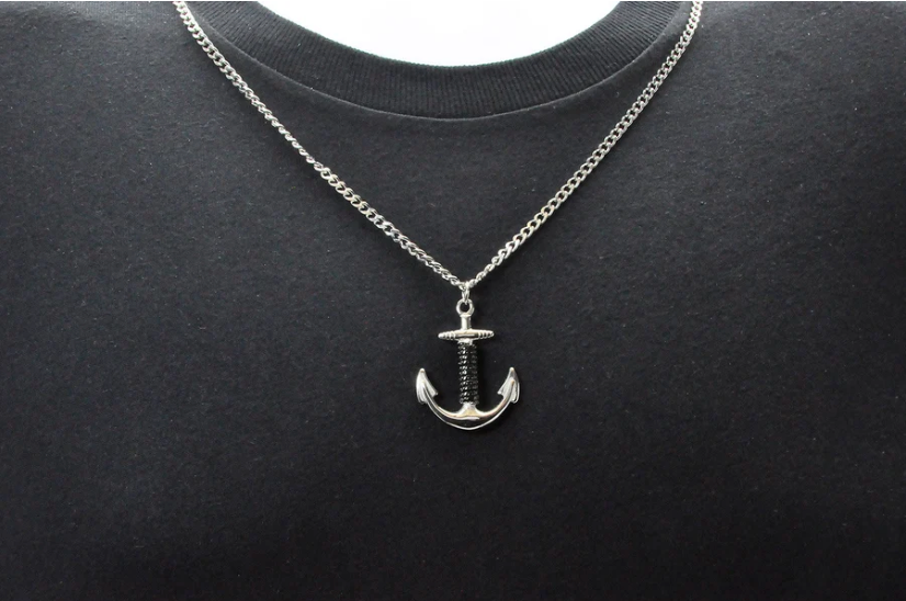 Mens Stainless Steel Anchor Pendant