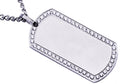 Mens Stainless Steel Dog Tag Pendant With Cubic Zirconia