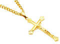 Mens Gold Stainless Steel Crucifix Cross Pendant With 24" Curb Chain