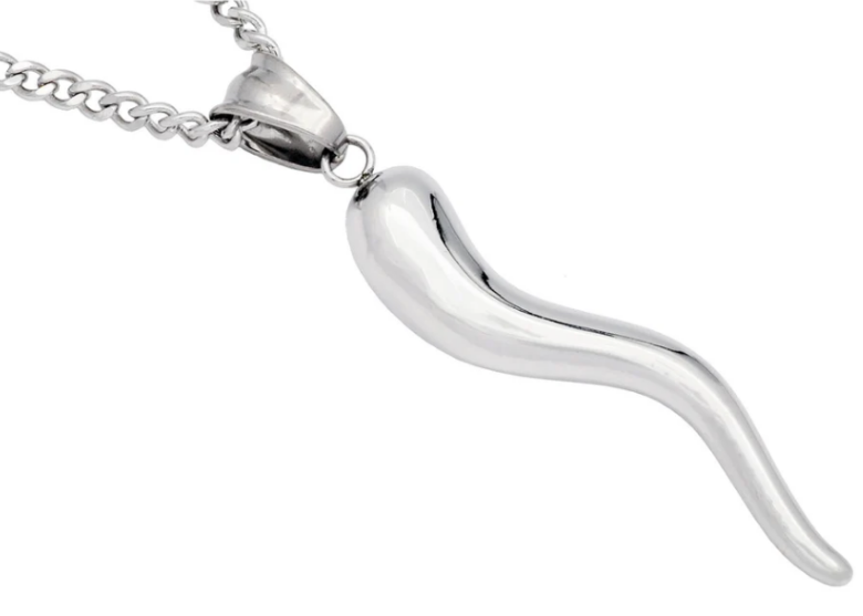 Mens Stainless Steel Italian Horn Pendant
