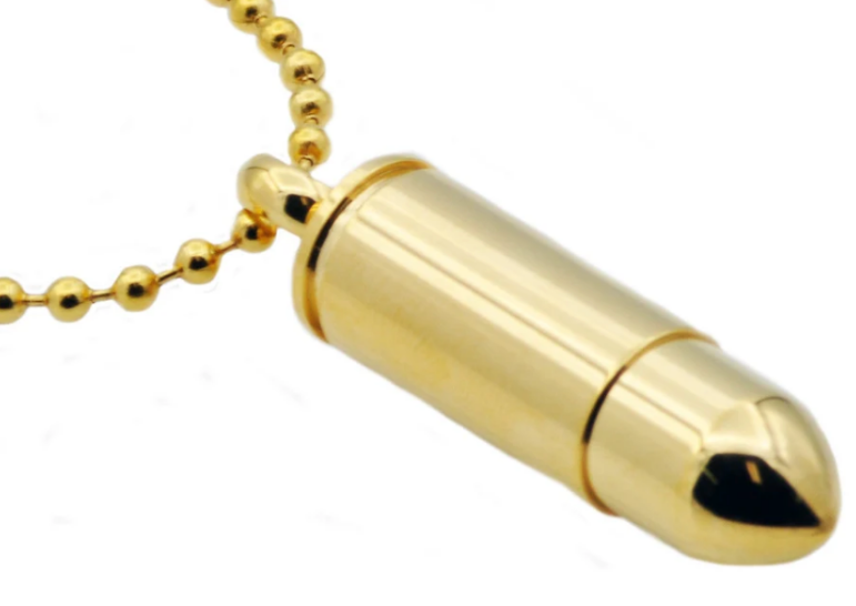 Mens Gold Stainless Steel Bullet Pendant