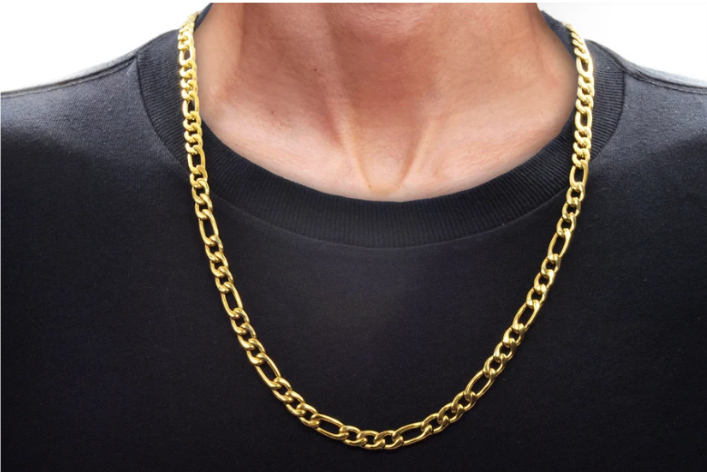Mens Gold Stainless Steel Figaro Link