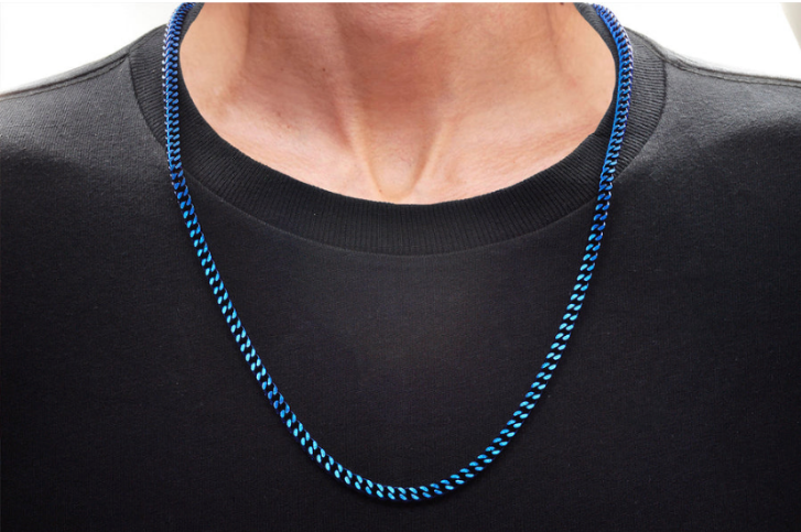 Mens 4mm Blue Stainless Steel Franco Link