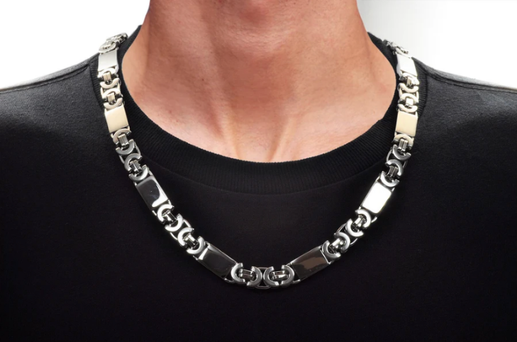 Mens Stainless Steel Flat Byzantine Link