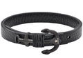 Mens Black Leather Black Stainless Steel Anchor Bracelet With Adjustable Strap