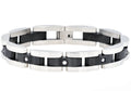 Mens Curved Link Two Tone Black Stainless Steel Bracelet With Cubic Zirconia