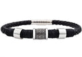 Mens Black Leather Stainless Steel Bracelet