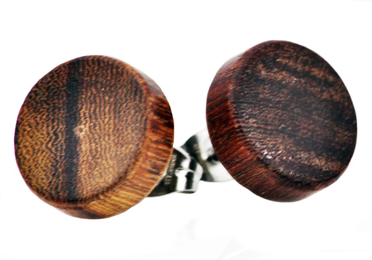 Men's 12mm Genuine Wood Stainless Steel Stud Earrings