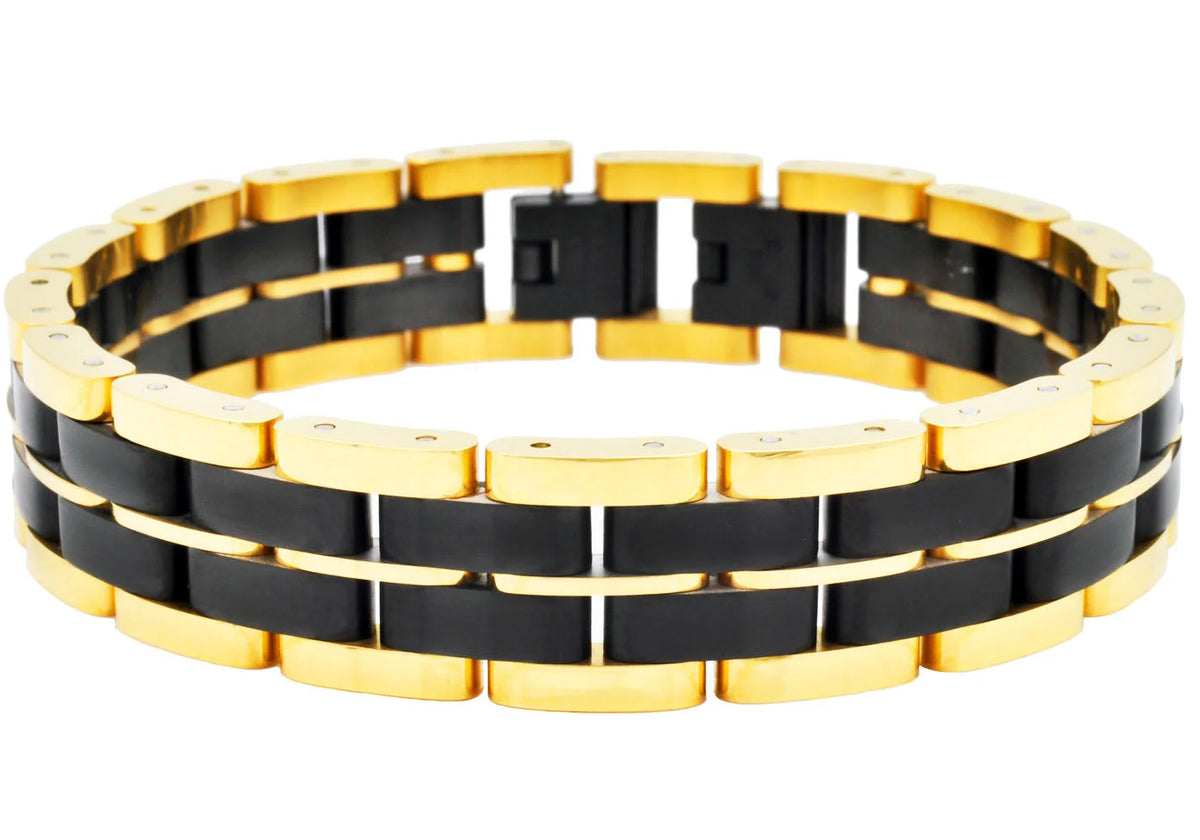 Mens Two Toned Gold and Black Stainless Steel Bracelet