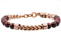Mens Genuine Red Tiger Eye Chocolate Stainless Steel Beaded And Franco Link Chain Bracelet With Adjustable Clasp