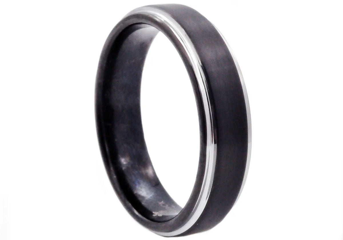 Mens Black Plated Tungsten Band Ring